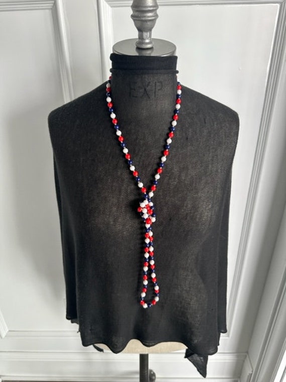 50s Red,White, Blue Beaded Necklace, Red, White, … - image 8