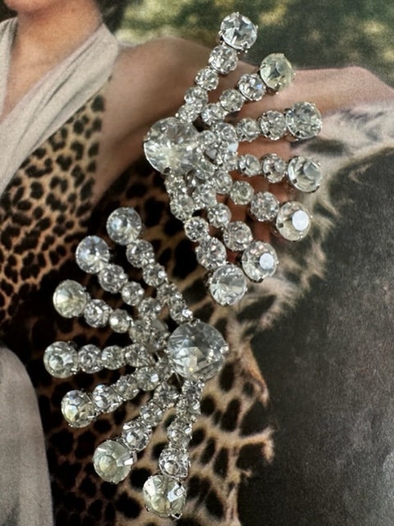 Mega Rhinestone Earrings, Radiating rhinestone Ea… - image 3