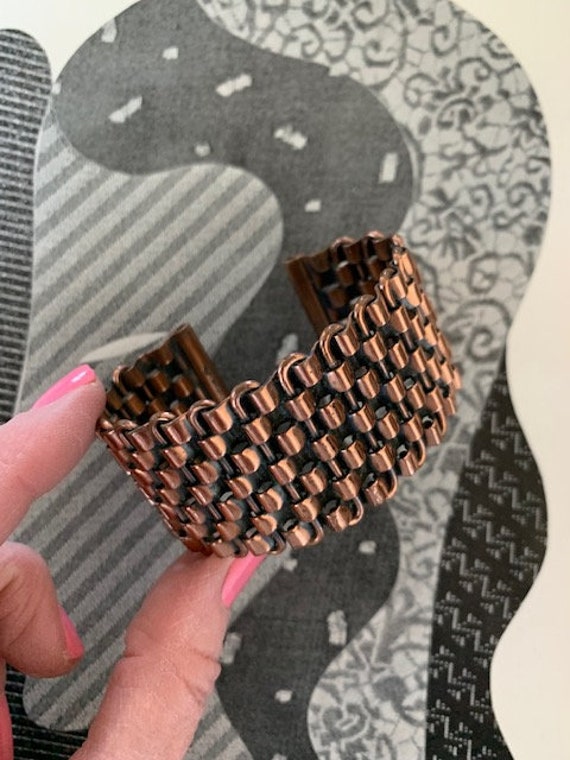 Renoir Signed Copper Basket Weave Cuff Bracelet, Copp… Gem