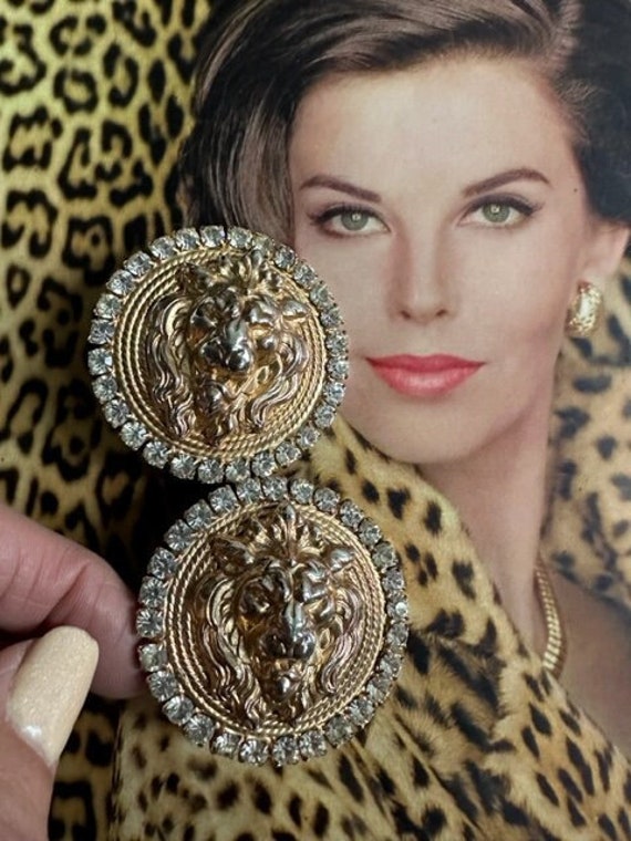 80s Mega Lion Head Earrings, Lion Head Jewelry, L… - image 1