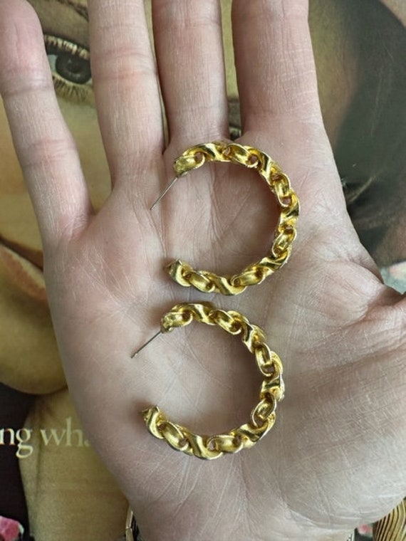 Gold Chain Hoop Earring, Gold Chain Hoop Pierced … - image 7