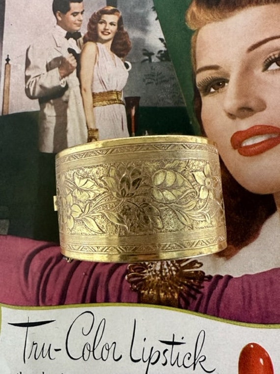 Vintage Signed Miriam Haskell Gold Floral Wide Cu… - image 2