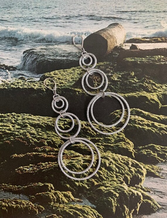 1980s Silver Glitter Dangle Hoop Earrings, VIntag… - image 7
