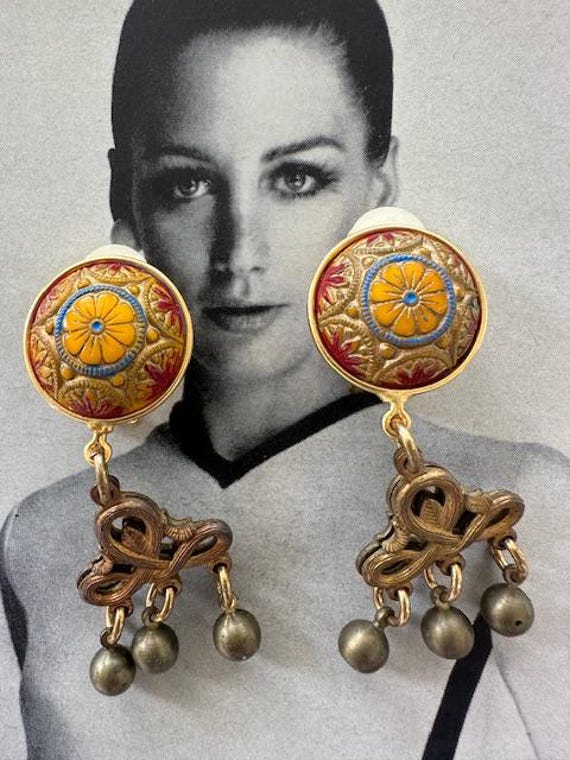 Vintage Oriental Inspired Dangle Drop Earrings, A… - image 3