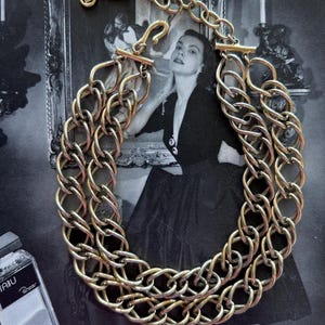 Vintage 1980s Givenchy Signed Statement Chain Necklace Gold Tone Double Link Couture Toggle Clasp Designer Jewelry
