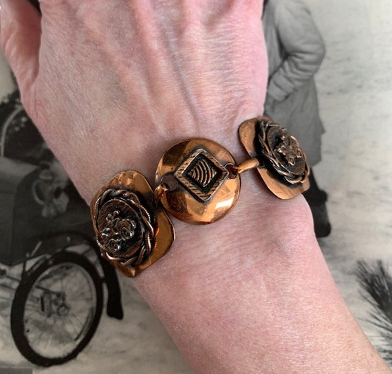 Mid Century Copper Bracelet and Earring Set, Mode… - image 8