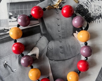 1980s Yves St Laurent Signed YSL Gum Ball Necklace Colorful Resin Vintage Designer Saint St. Statement Gumball Jewelry