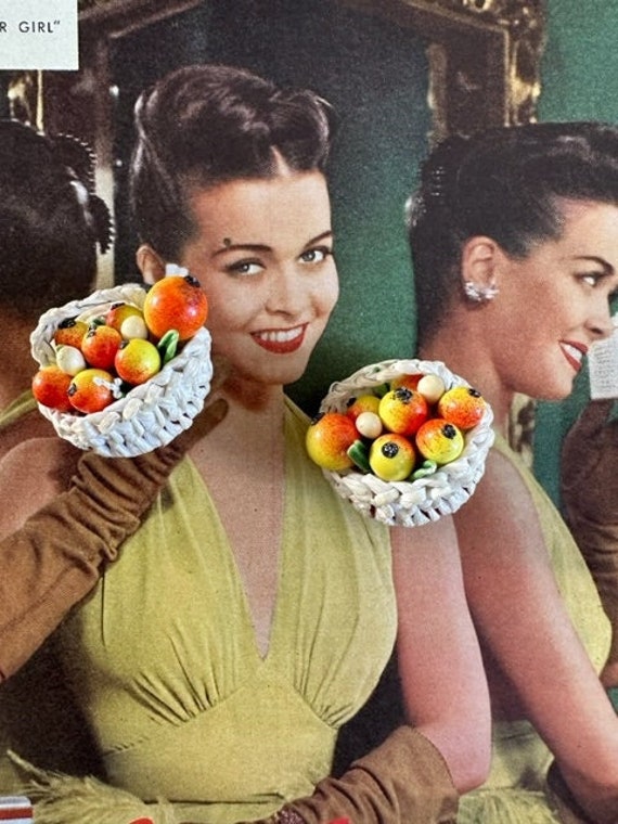 40s Fruit Basket Earrings, Fruit Salad Jewelry,, 4