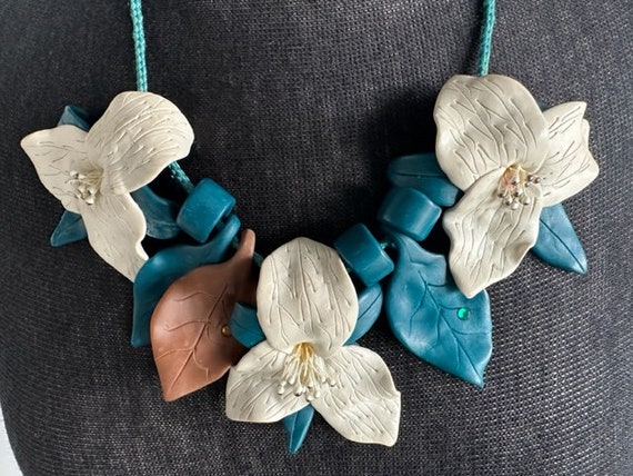 1980s Polymer Clay Chunky Flower Necklace, 80s Po… - image 10