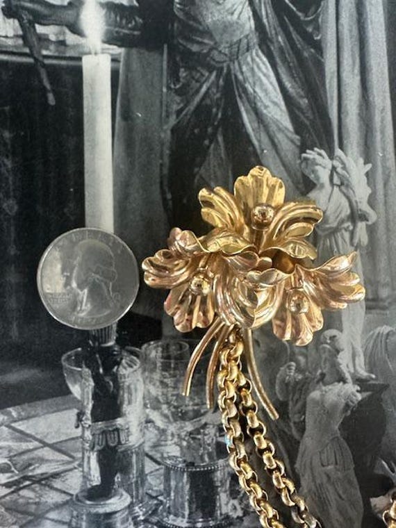 40s Gold Metal Flower with Chains Pin, 40s  Dual … - image 9