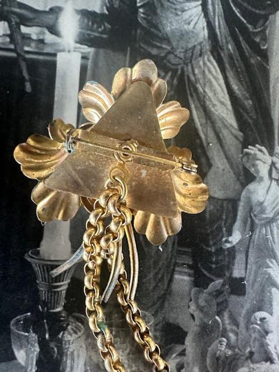 40s Gold Metal Flower with Chains Pin, 40s  Dual … - image 6