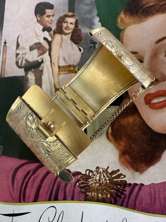 Vintage Signed Miriam Haskell Gold Floral Wide Cu… - image 5