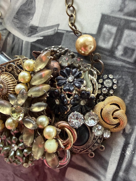 1950s Assemblage Statement Necklace Chunky Repurp… - image 8