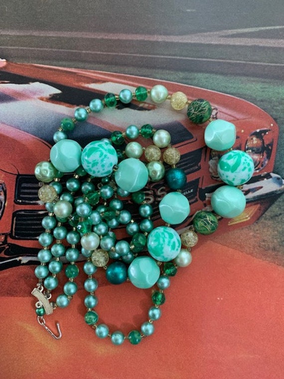 50s 3-Strand Beaded Margarita Mint Necklace, 50s … - image 9
