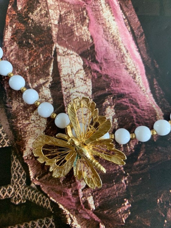 Monet White Beaded Choker with Gold Butterfly, But