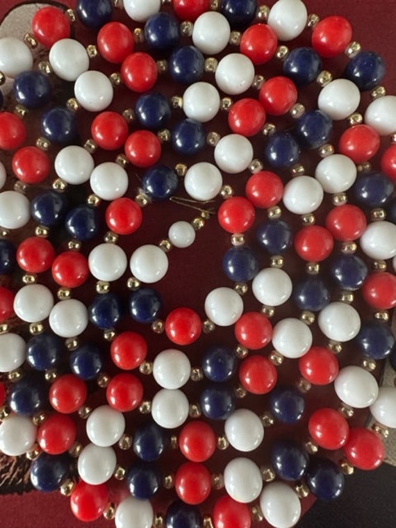 50s Red,White, Blue Beaded Necklace, Red, White, … - image 6
