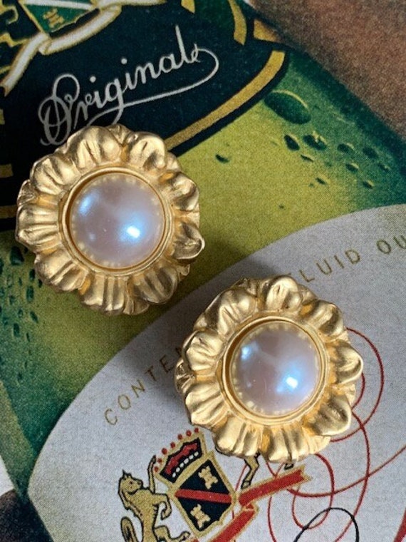 Givenchy Gold with Pearl Flower Earrings, Givenchy