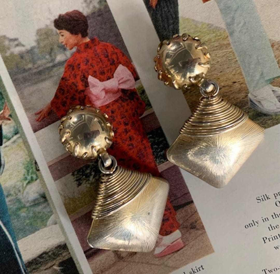 60s Asian Inspired Earrings, Vintage Drop Dangle Earrings, Vintage