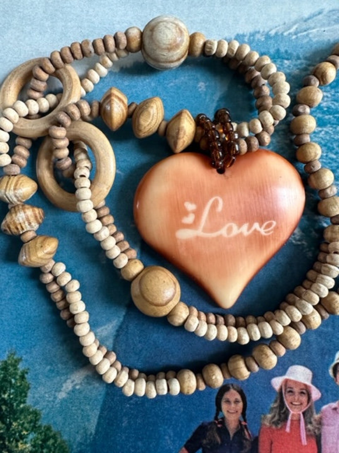 ●VVV● SET Hippie Heart Bead Chain Drop Necklace 24FWNK113B SET] Hippie Heart Beads Chain Drop Necklace - VVV | 60