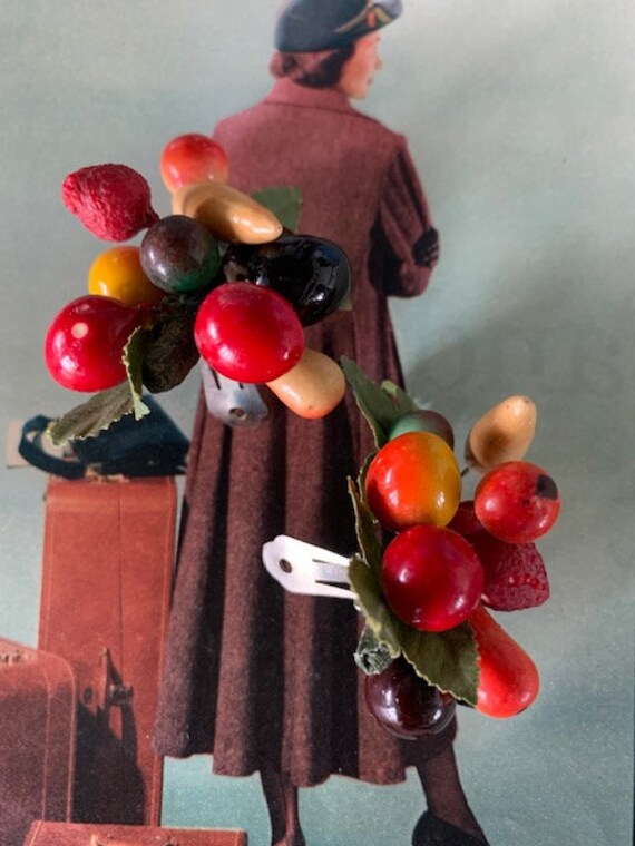 1940s Fruit Salad Earrings, 40s Fruit Clip on Ear… - image 9