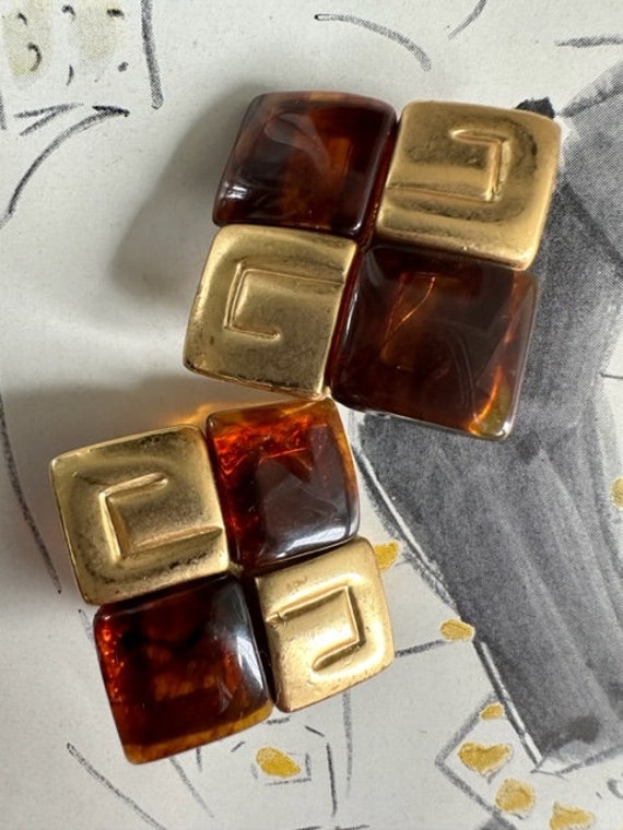1980s Givenchy Signed Tortoise Shell Gold Clip On… - image 4
