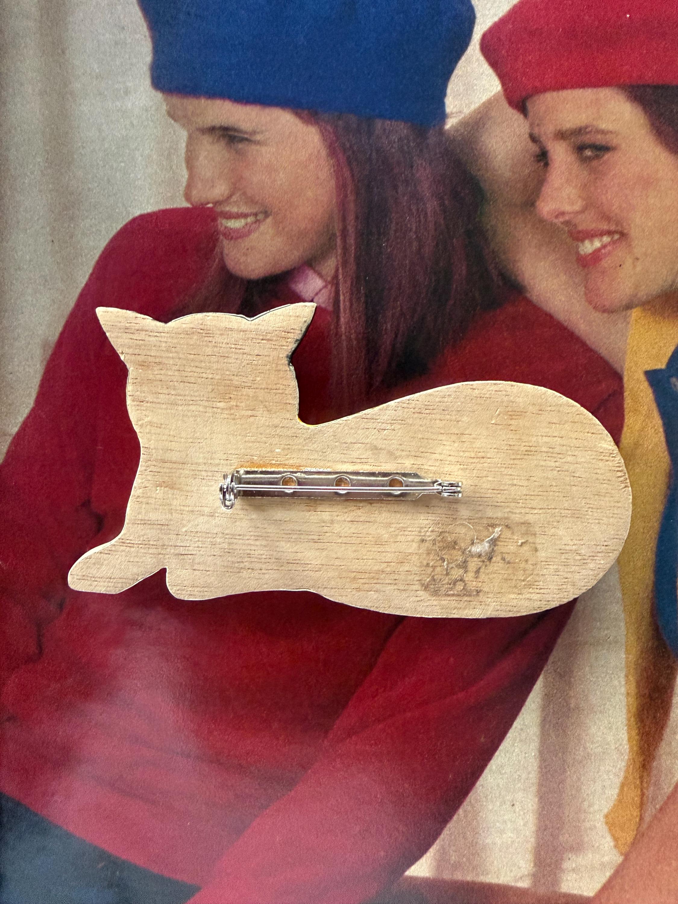 1980s Hand Painted Wooden Cat Brooch Calico Kitty Folk Art Vintage ...