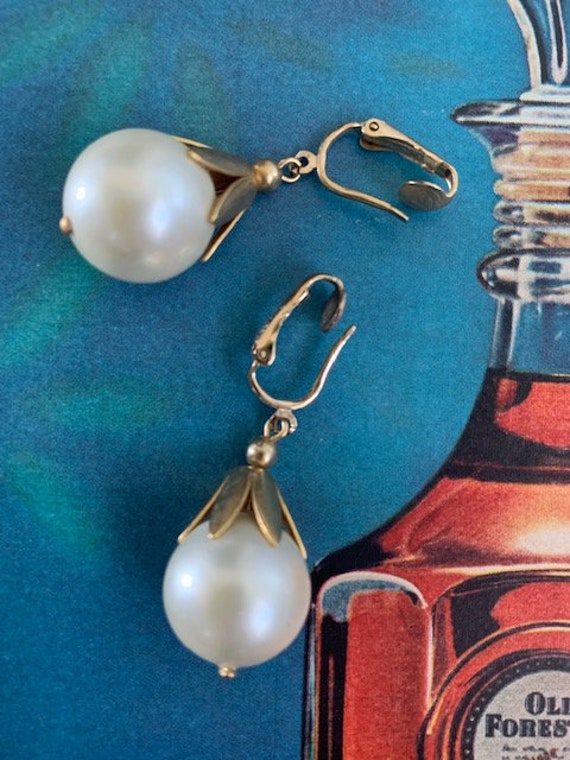 Pearl Dangle Drop Earrings, Pearl Ball Dangle Dro… - image 6