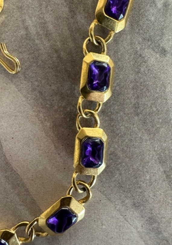 Trifari TM Gold with Purple Crystal Link Necklace… - image 4