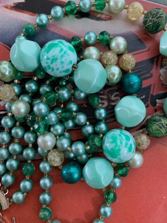 50s 3-Strand Beaded Margarita Mint Necklace, 50s … - image 10