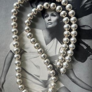 Vintage Silver Plated Long Beaded Necklace, Silver Plated Large Beaded Necklace, High End Silver Beaded Necklace,