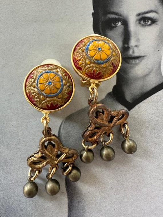 Vintage Oriental Inspired Dangle Drop Earrings, A… - image 1