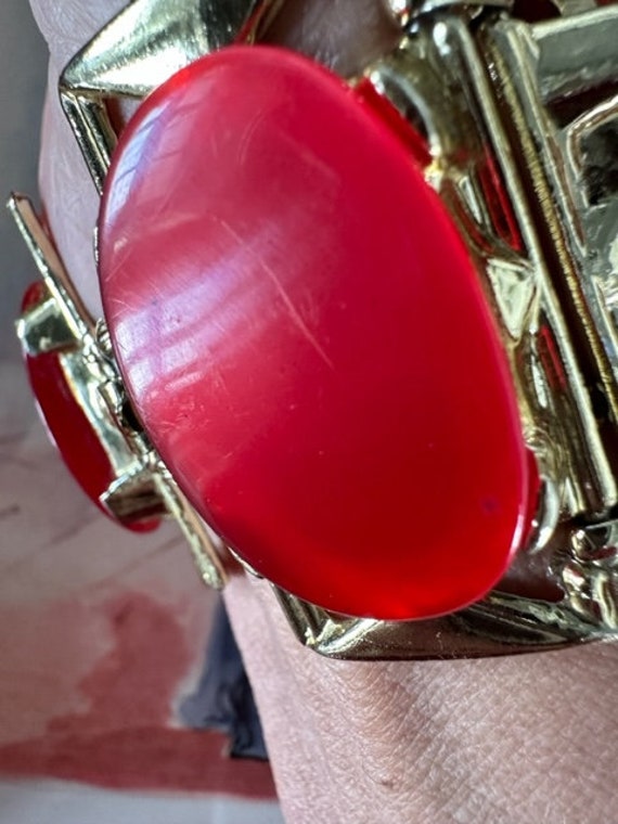 50s Red Thermoset Link Bracelet, 50s Chunky Brace… - image 9