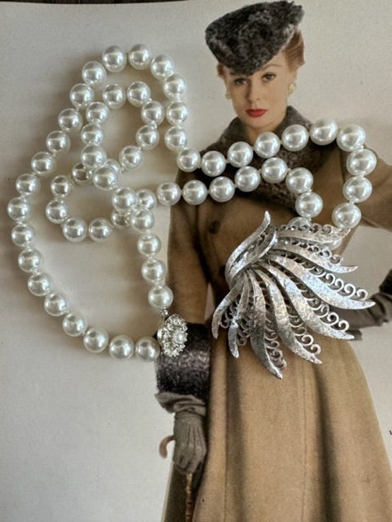 Monet Silver Brooch on set of Faux Pearls, Monet B