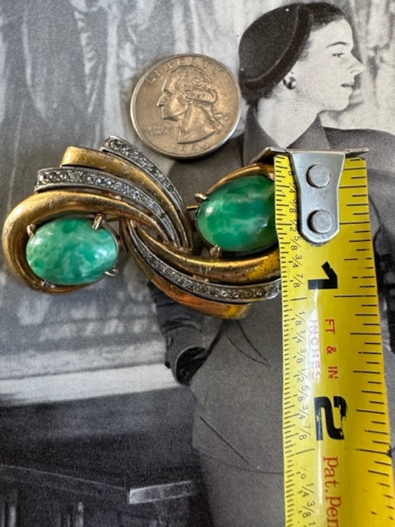 40s Gold Peking Glass Cabochons with Rhinestones,… - image 9