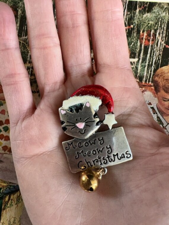 Merry Meowy Christmas Pin, Cat Pin, AJMO signed C… - image 5