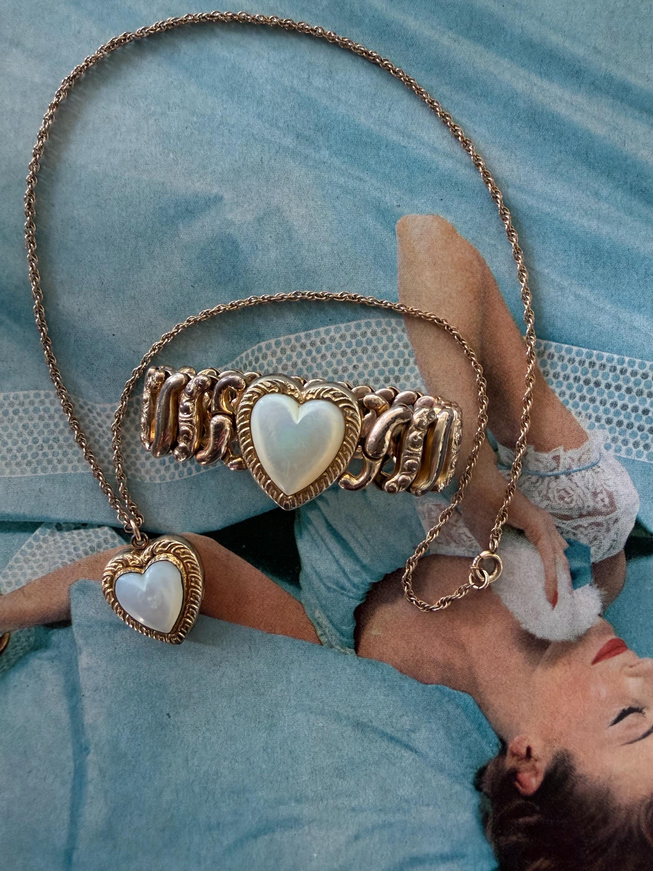 1940s Mother of Pearl Sweetheart Expansion Bracelet & Heart