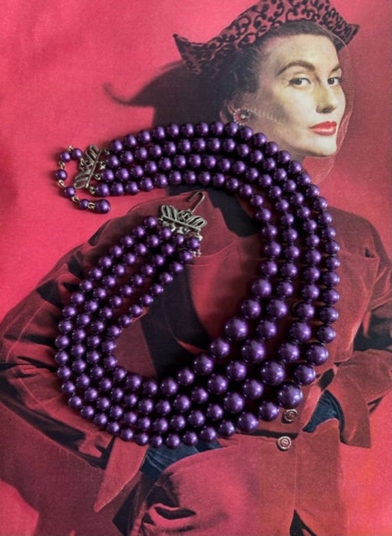 50s  Purple 4-Strand Beaded Necklace, 50s Beaded … - image 1