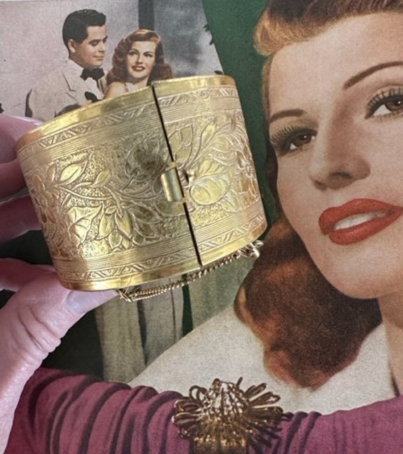 Vintage Signed Miriam Haskell Gold Floral Wide Cu… - image 3