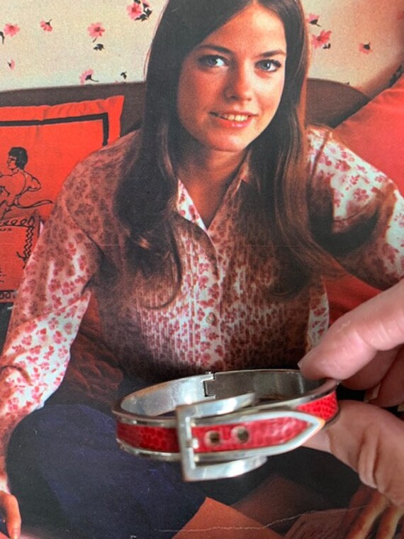 1970s Red Leather Belt Buckle Bracelet, Vintage R… - image 6