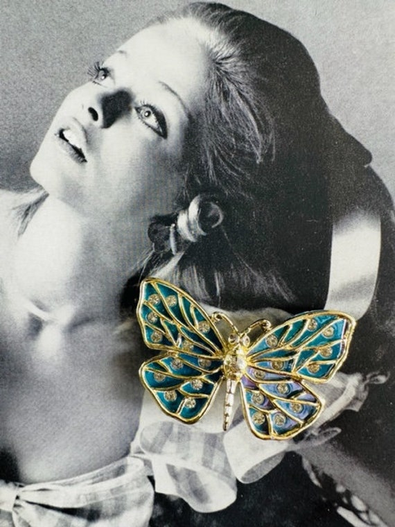 60s Iridescent Enamel and Gold Butterfly Pin, Rhi… - image 3