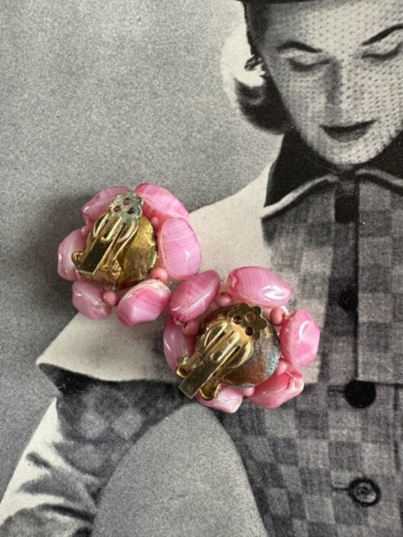 40s Pink,Raspberry, & White Glass Bead Cluster Ea… - image 3