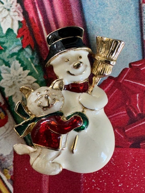 Snowman and Cat Friend Pin, Frosty and Cat Pin, S… - image 2