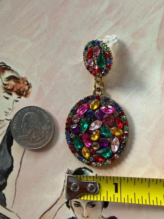 1980s Multicolor Crystal Statement Dangle Pierced… - image 5