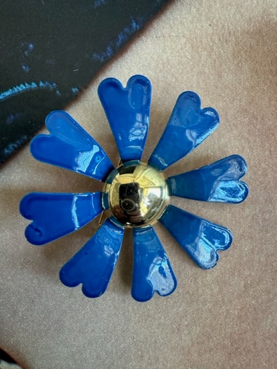 60s Flower Pin, 60s Blue Flower Brooch, Hippie Fl… - image 2