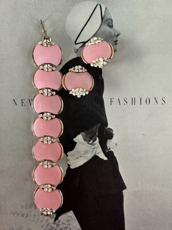 50s Pink Chunky Thermoset Bracelet and Matching Ea