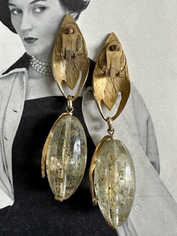 80s Mega Italian Glass Dangle Earrings with Gold … - image 3