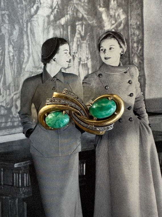 40s Gold Peking Glass Cabochons with Rhinestones,… - image 3