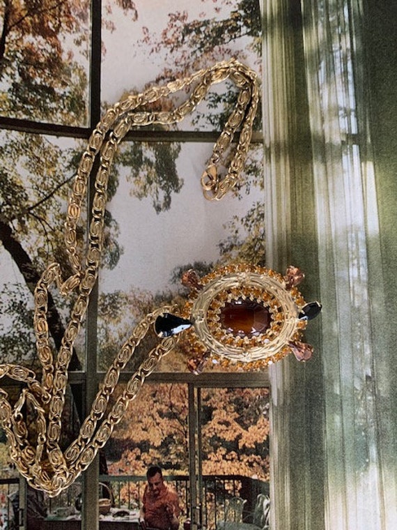 Ornate Vintage Turtle Necklace, Rhinestone Vintag… - image 7