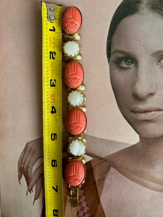 Mid Century Chunky MOP and Faux Coral Cabochon Li… - image 10