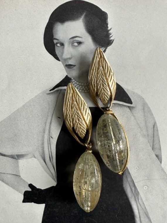 80s Mega Italian Glass Dangle Earrings with Gold … - image 6